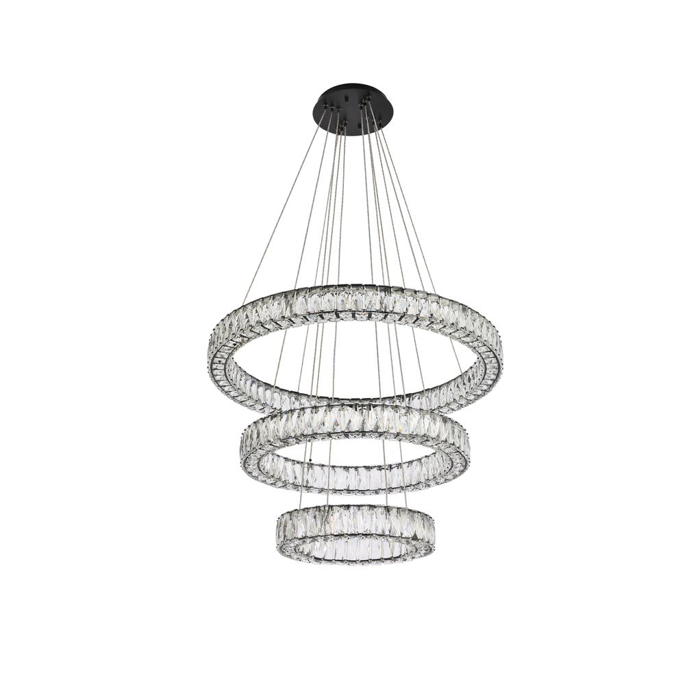 Monroe 32 inch LED triple ring chandelier in black. Picture 6