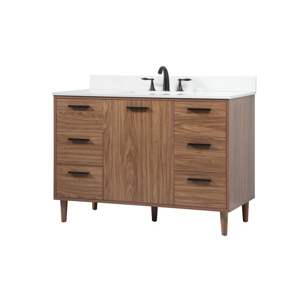 48 inch Single bathroom vanity in walnut brown with backsplash. Picture 7