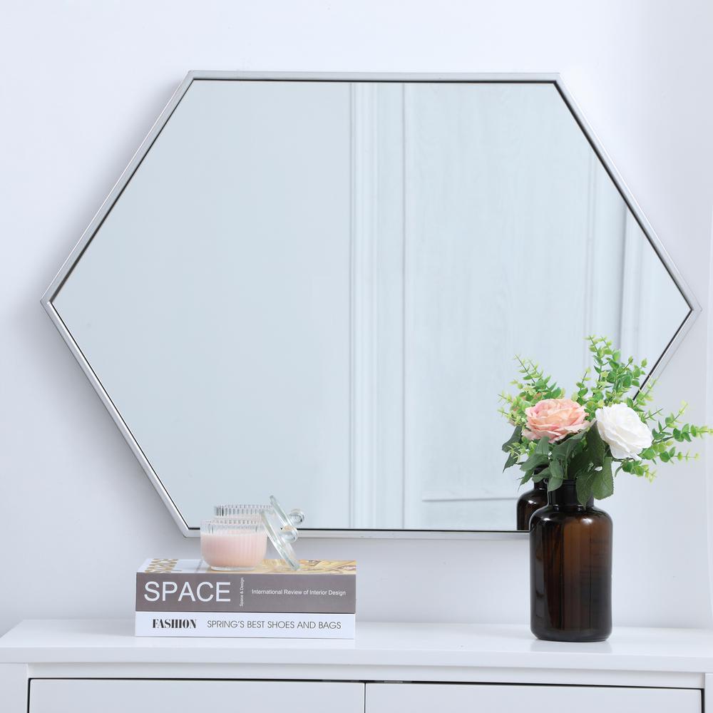 Metal frame hexagon mirror 24 inch in silver. Picture 6