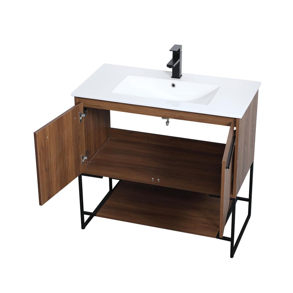 36 inch  Single Bathroom Vanity in Walnut Brown. Picture 9