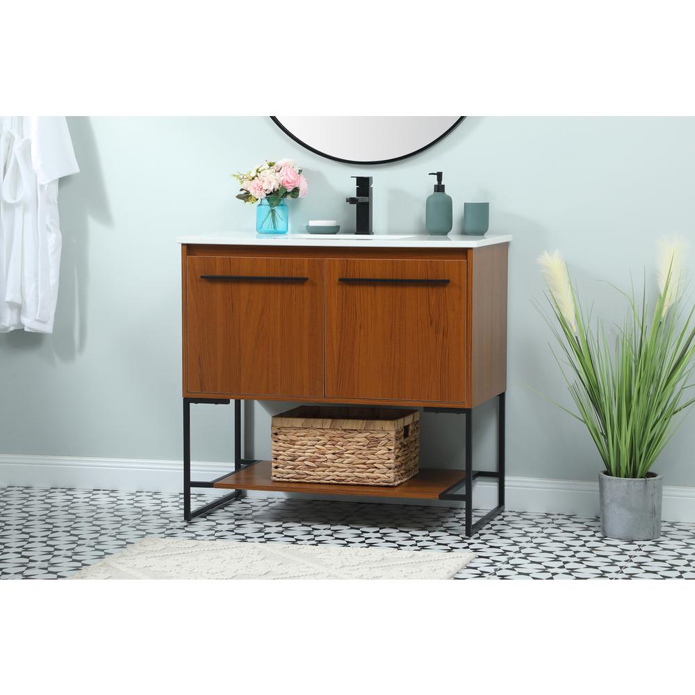 36 inch Single bathroom vanity in teak. Picture 2