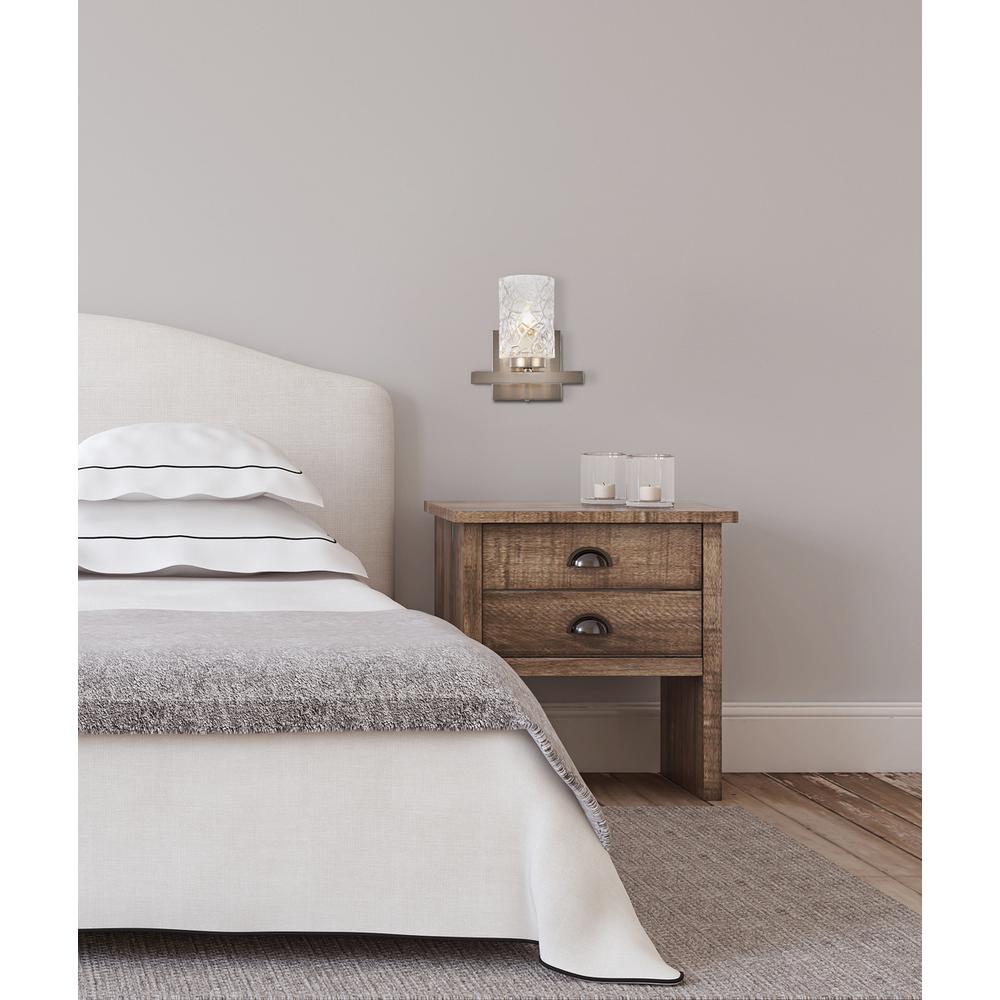 Cassie 1 light bath sconce in satin nickel with clear shade. Picture 6