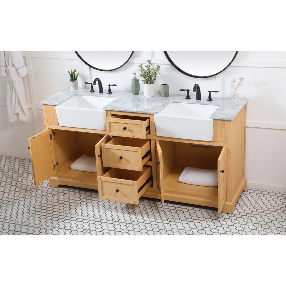 72 inch double bathroom vanity in natural wood. Picture 3