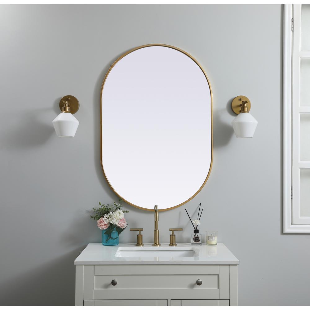 Metal Frame Oval Mirror 27x40 Inch in Brass. Picture 11