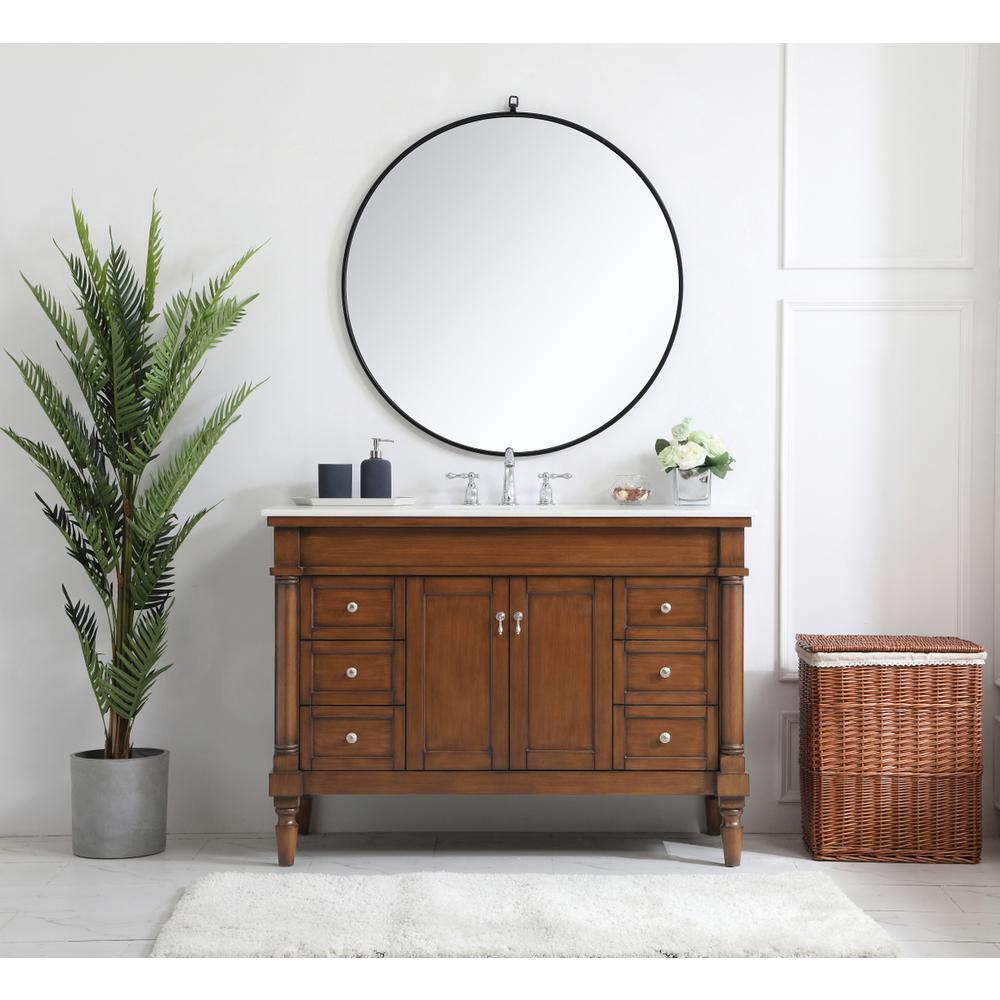 48 inch Single Bathroom vanity in Walnut with ivory white engineered marble. Picture 6