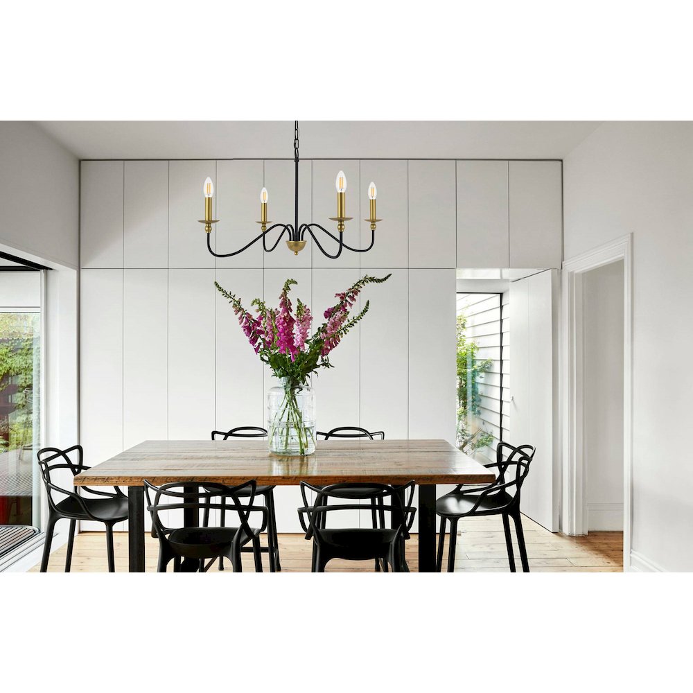 Rohan 4 Light Matte Black And Brass Pendant. Picture 2
