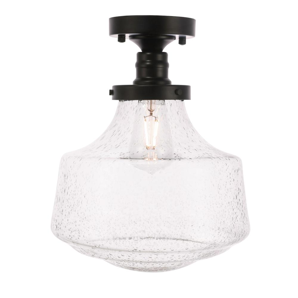 Lyle 1 light Black and Clear seeded glass Flush mount. Picture 1
