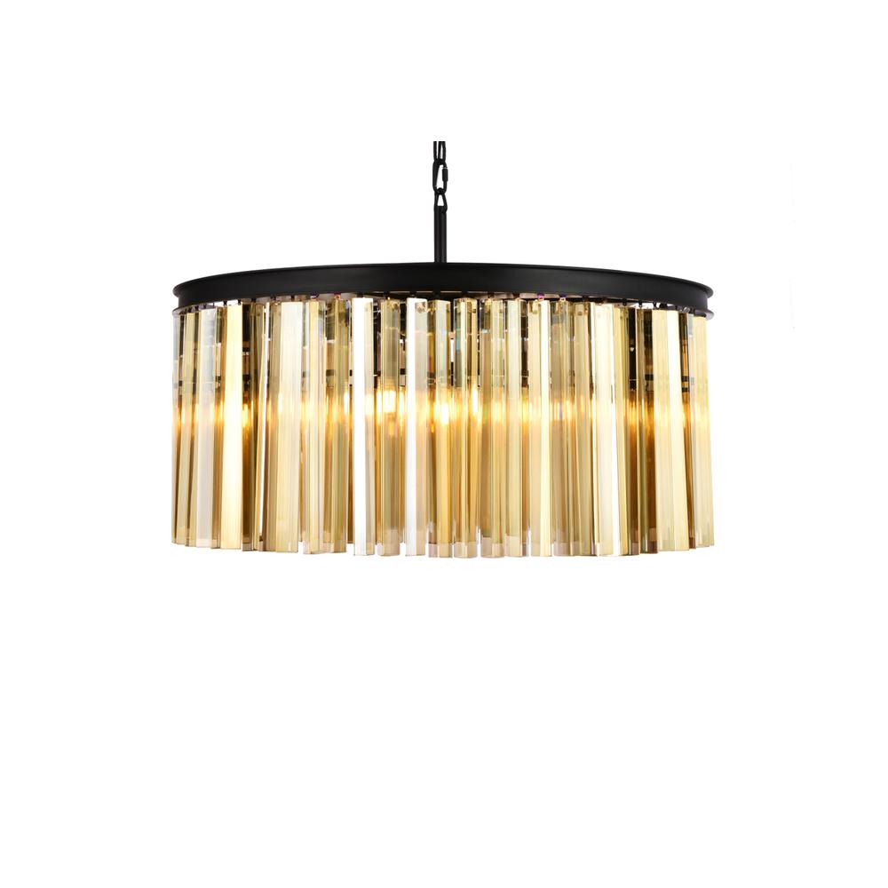 Sydney 8 light Matte Black Chandelier Golden Teak (Smoky) Royal Cut Crystal. Picture 2