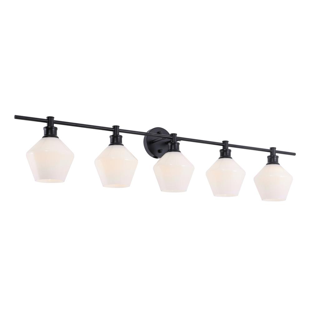 Gene 5 light Black and Frosted white glass Wall sconce. Picture 13