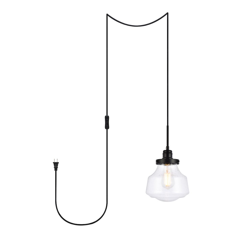 Lyle 1 Light Black And Clear Seeded Glass Plug In Pendant. Picture 1