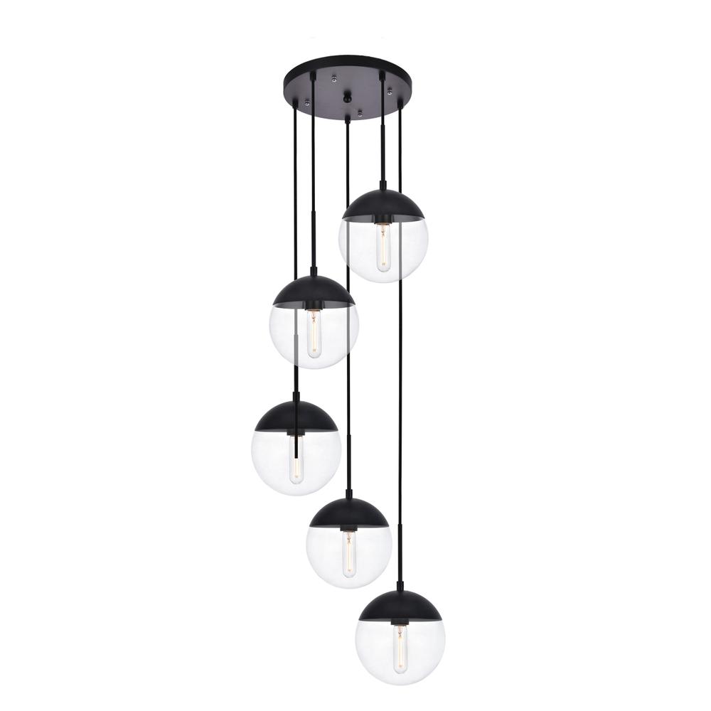 Eclipse 5 Lights Black Pendant With Clear Glass. Picture 1