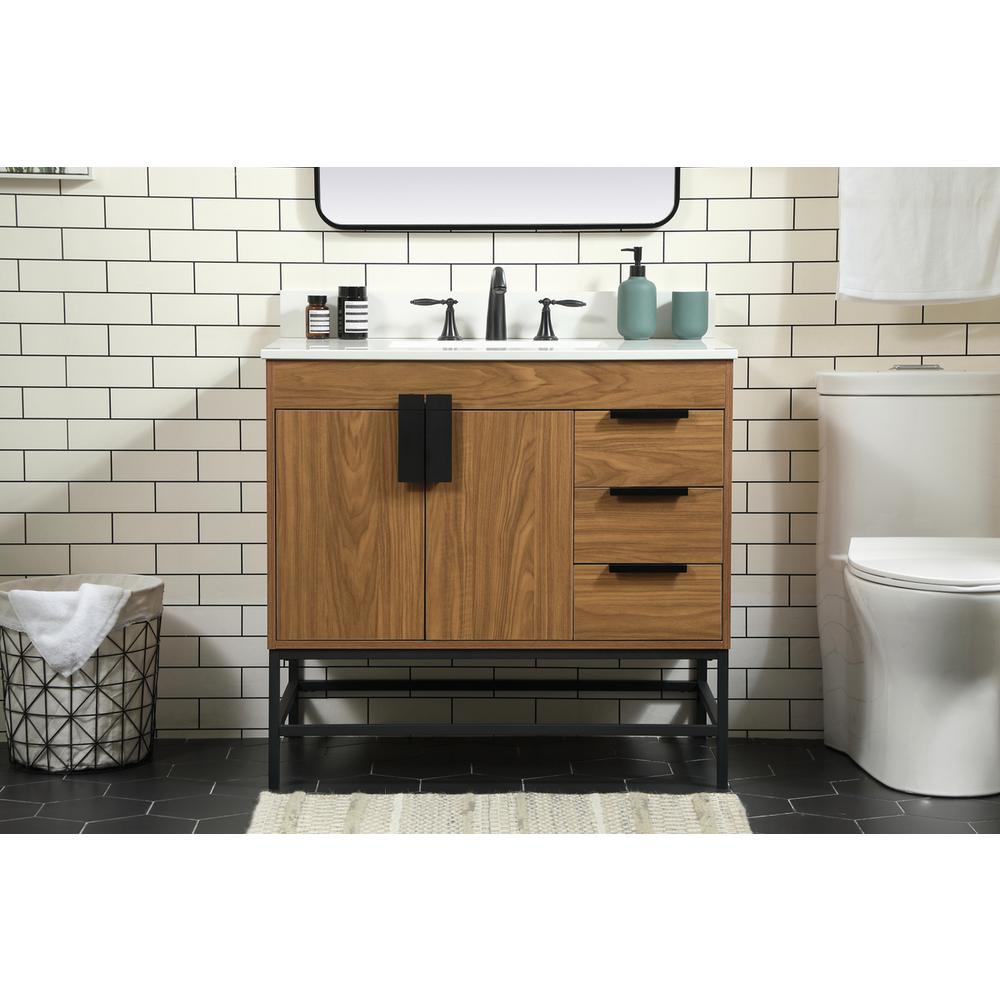 36 inch Single bathroom vanity in walnut brown with backsplash. Picture 14