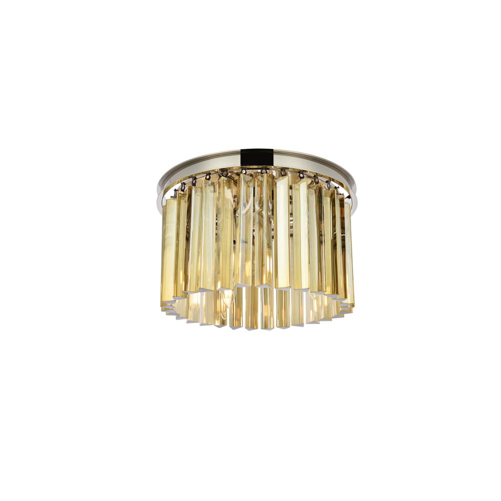 Sydney 3 light polished nickel Flush Mount Golden Teak (Smoky) Royal Cut Crystal. Picture 2