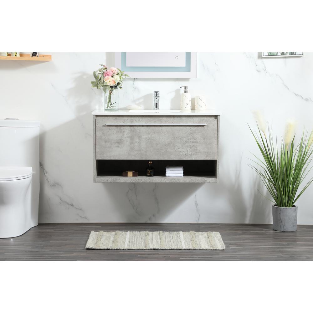 36 inch Single bathroom vanity in concrete grey. Picture 14