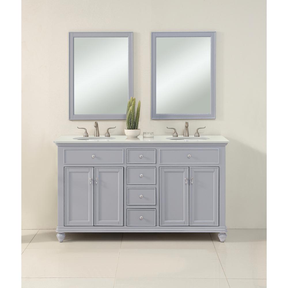 60 inch Double Bathroom vanity in Light Grey with ivory white engineered marble. Picture 10