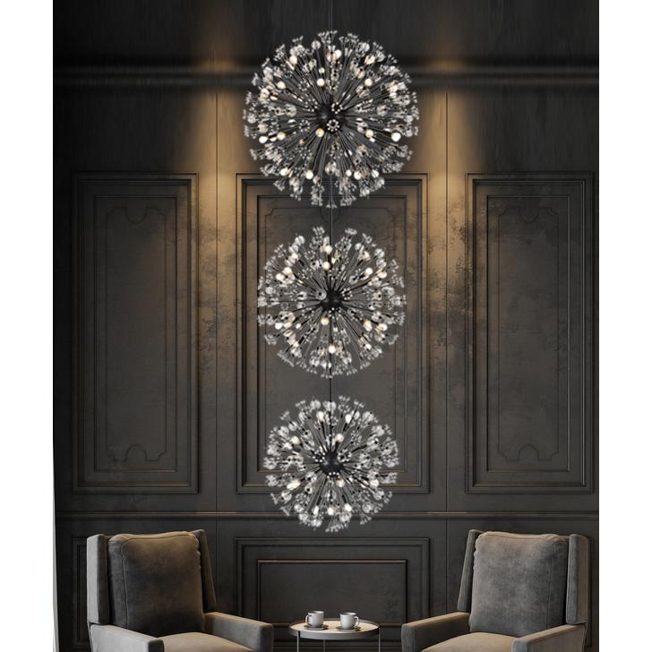 Vera 44 inch three tiers crystal starburst chandelier in black. Picture 7