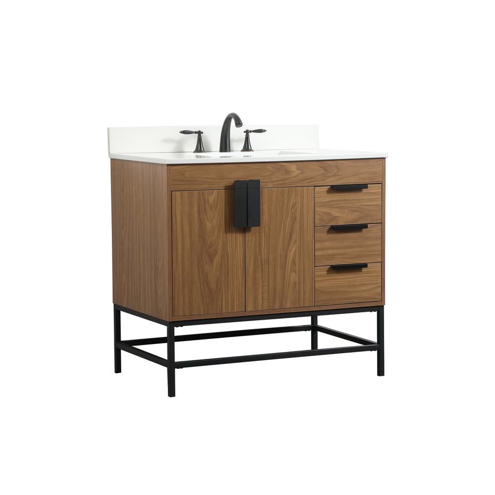 36 inch Single bathroom vanity in walnut brown with backsplash. Picture 7