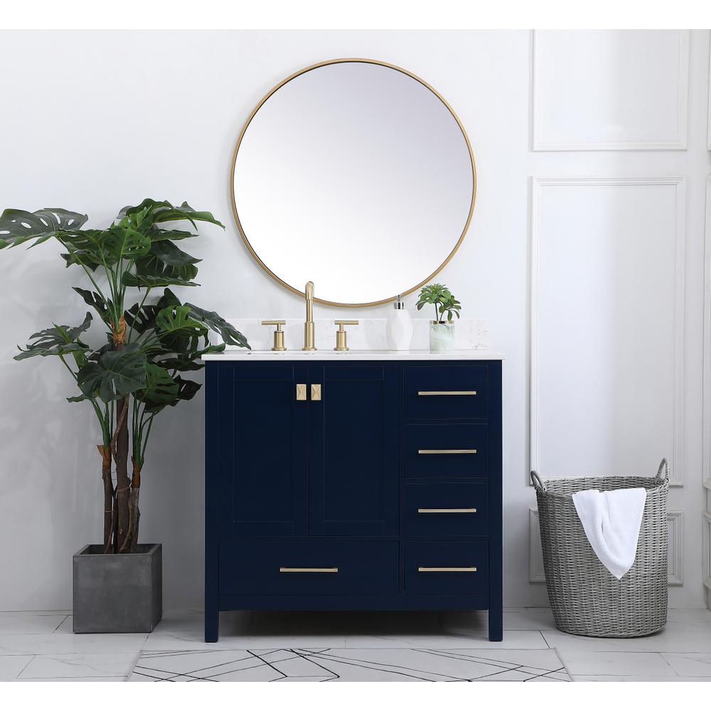 36 inch Single Bathroom Vanity in Blue with Backsplash. Picture 4
