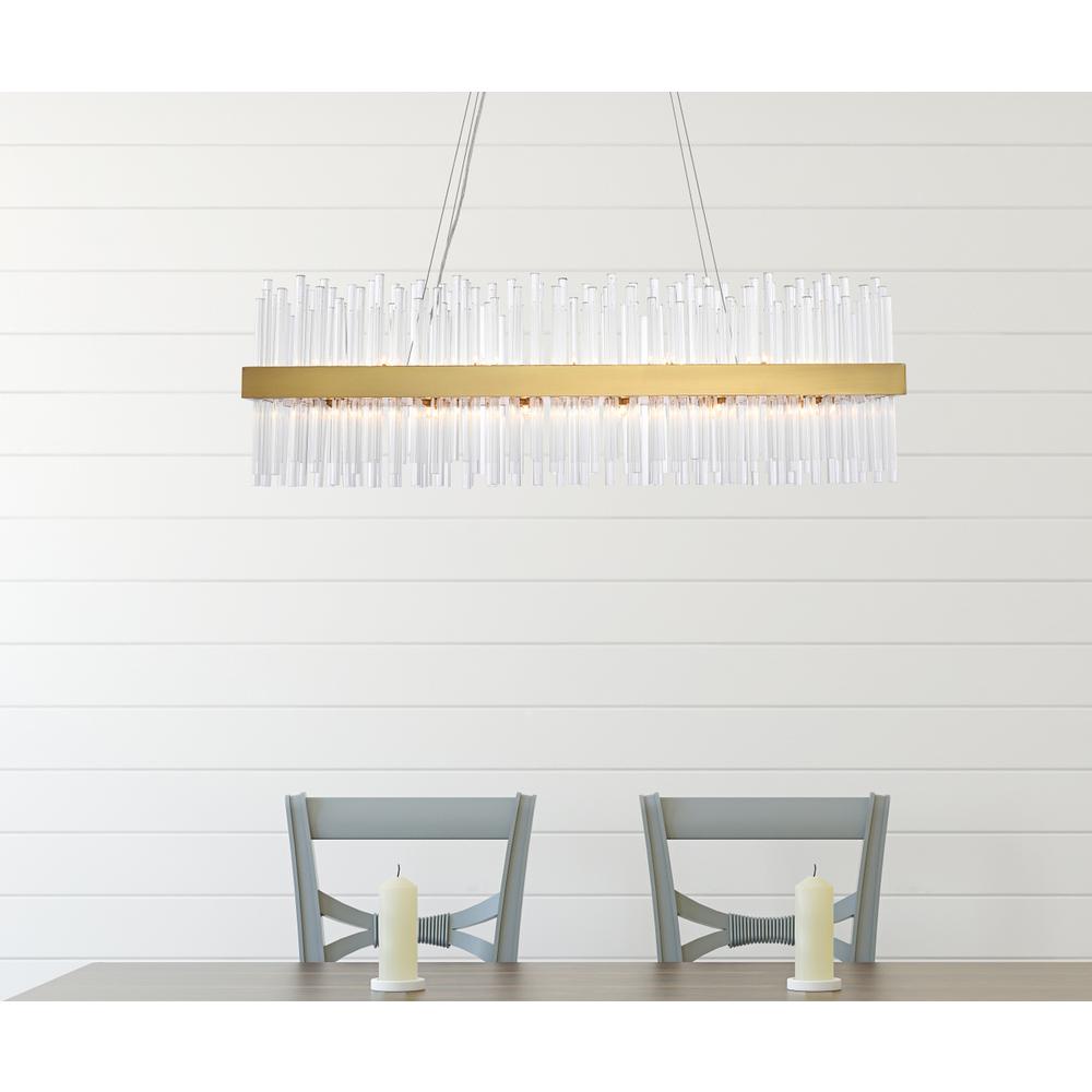 Dallas 42 inch rectangle crystal pendant in satin gold. Picture 8