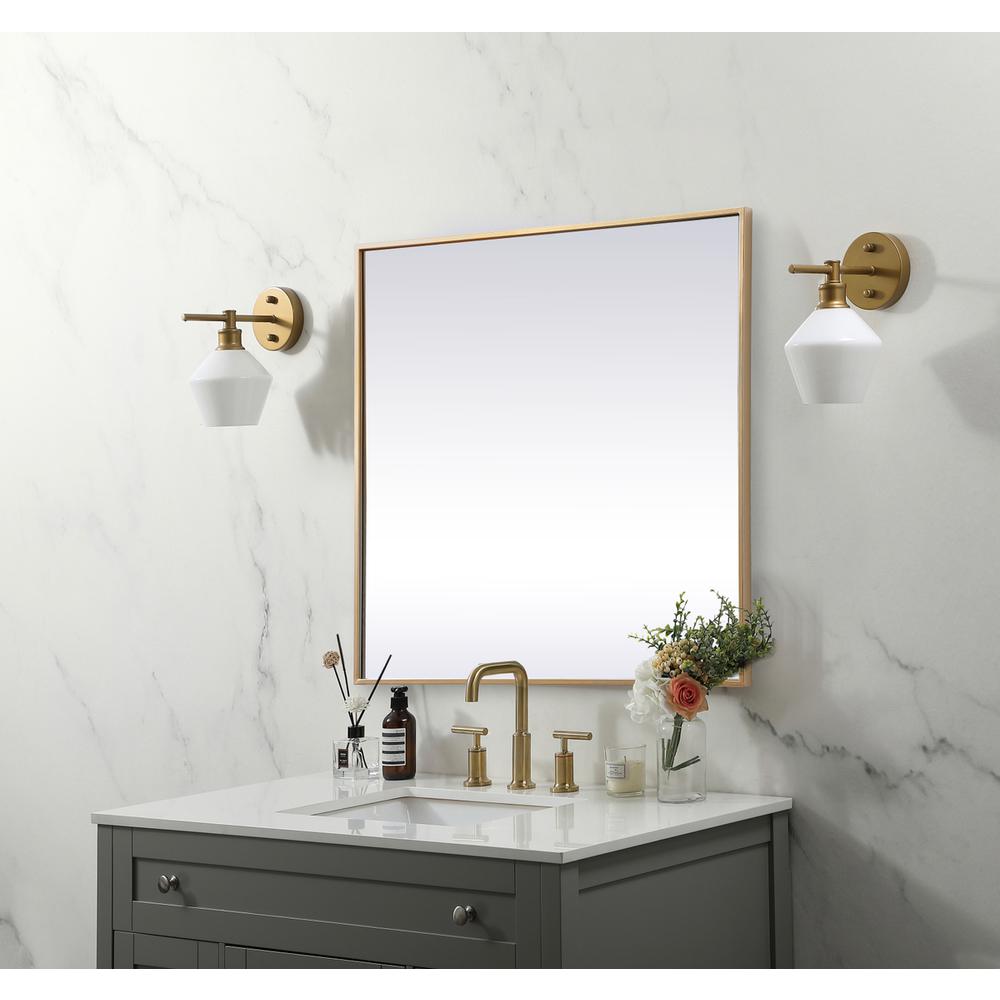 Metal Frame Square Mirror 30 inch in Brass. Picture 2