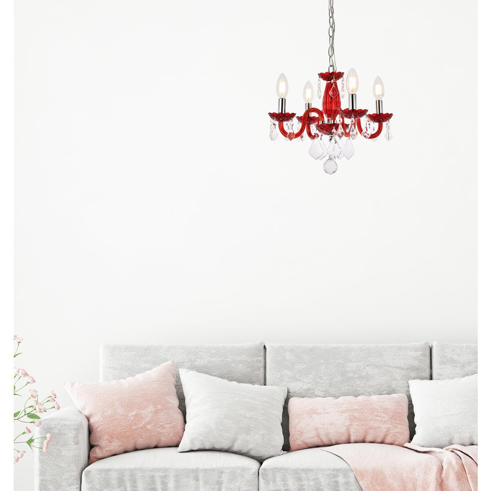 Rococo 4 light Red Pendant Bordeaux (Red) Royal Cut Crystal. Picture 7