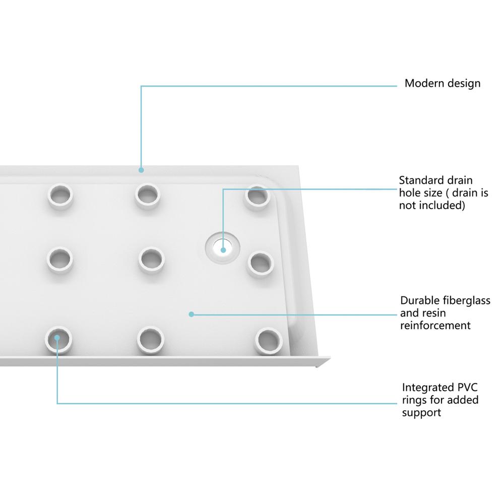 60x32 inch Single threshold shower tray left drain in glossy white. Picture 9