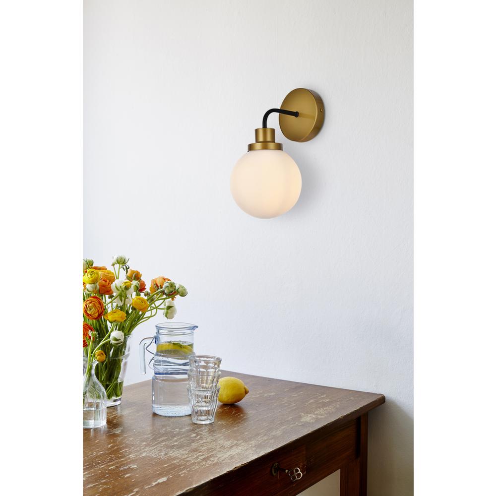 Hanson 1 light bath sconce in black with brass with frosted shade. Picture 7