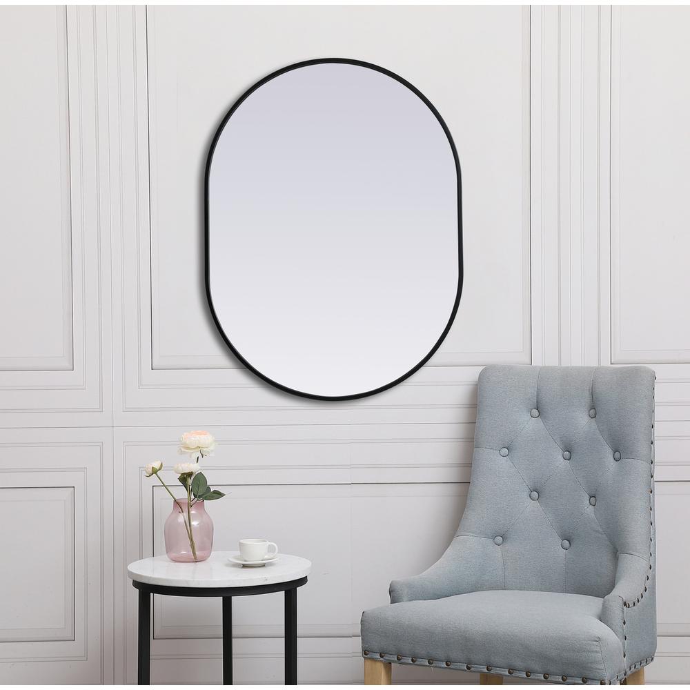 Metal Frame Oval Mirror 27x36 Inch in Black. Picture 3