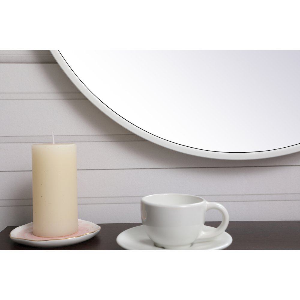 Metal Frame Round Mirror With Decorative Hook 21 Inch In White. Picture 4