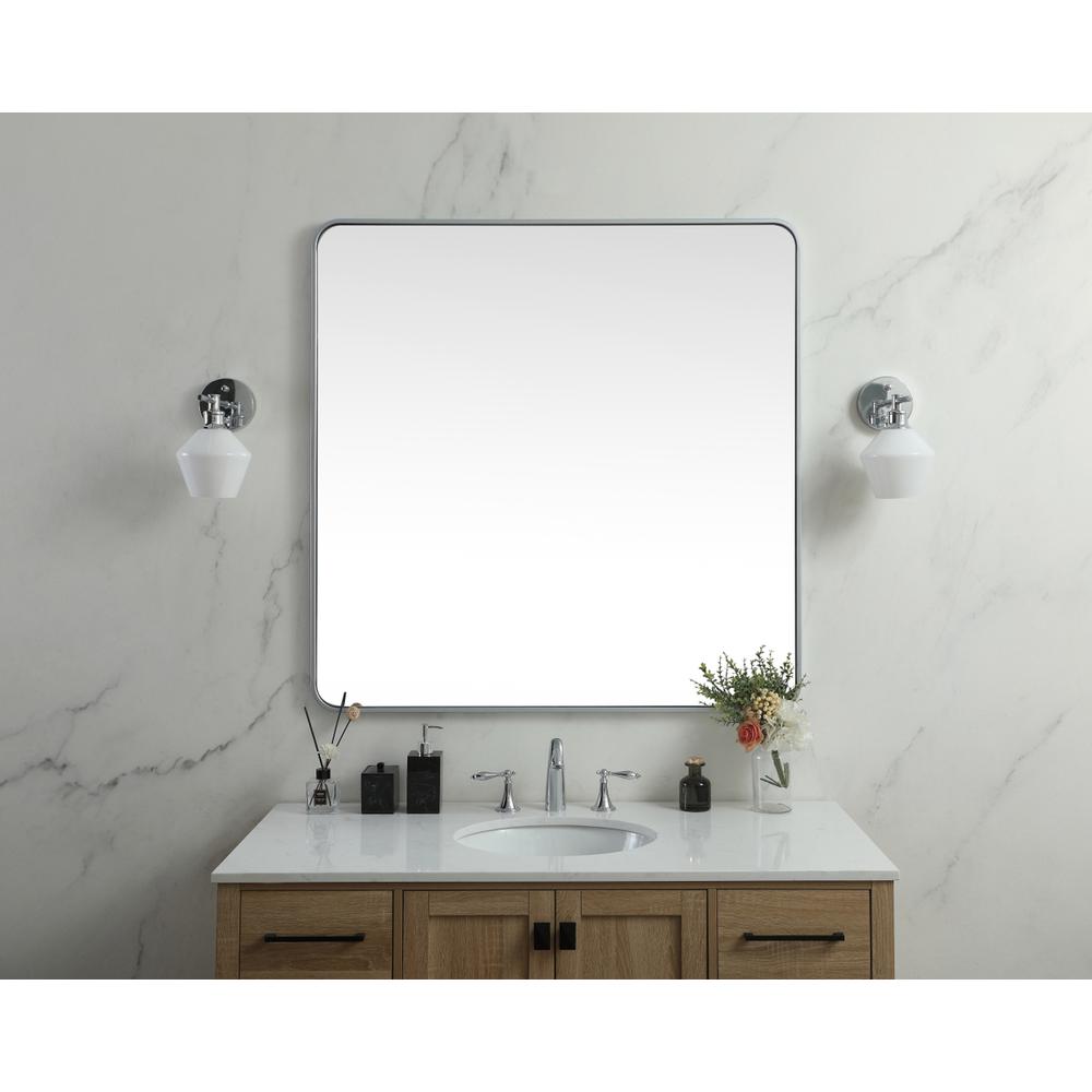Soft corner metal square mirror 42x42 inch in Silver. Picture 9