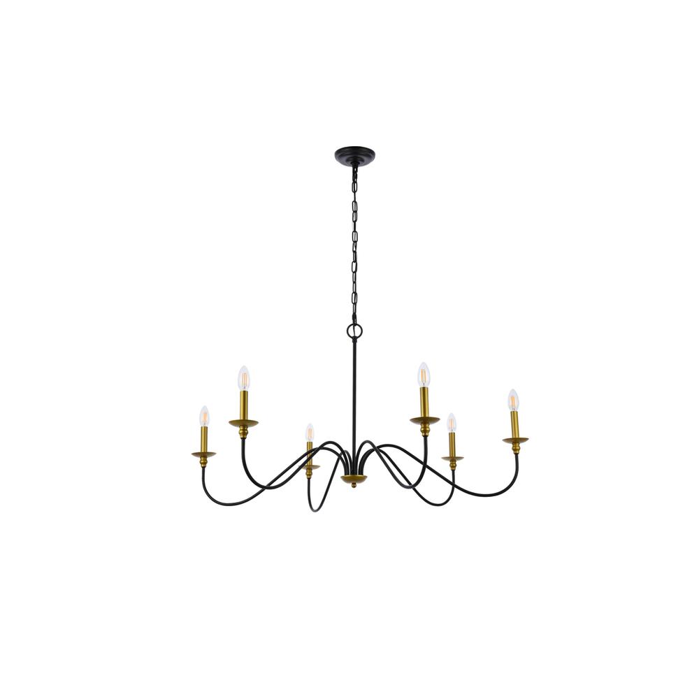 Rohan 42 inch chandelier in matte black and brass. Picture 6