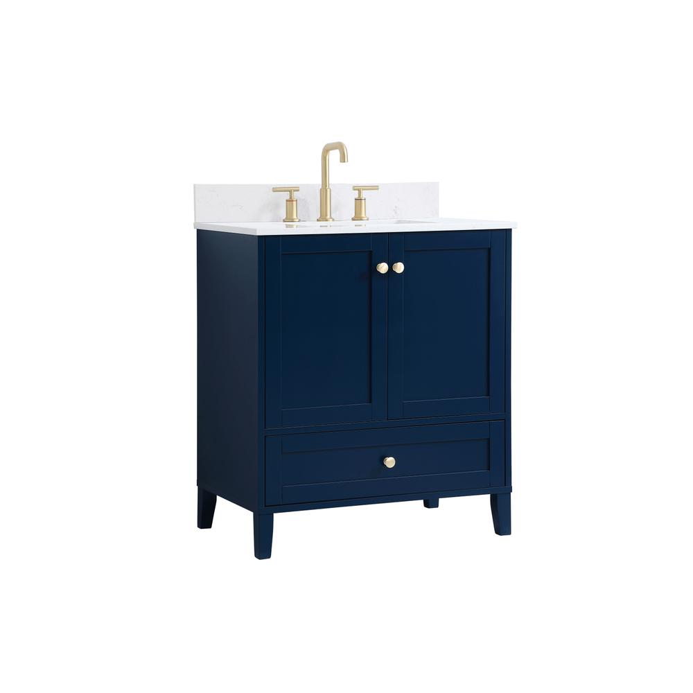 30 inch Single Bathroom Vanity in Blue with Backsplash. Picture 7