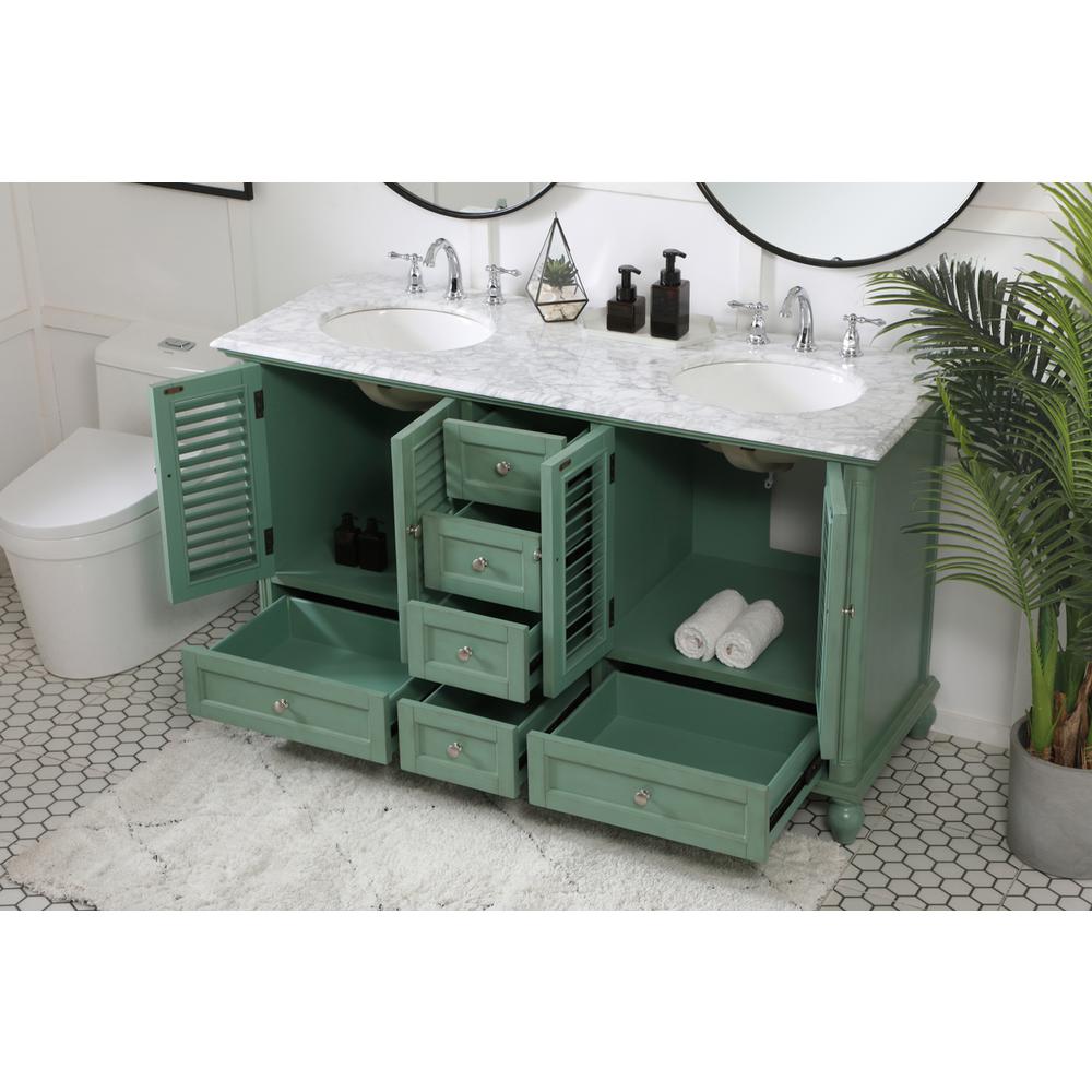60 inch Double Bathroom Vanity in Vintage Mint. Picture 3