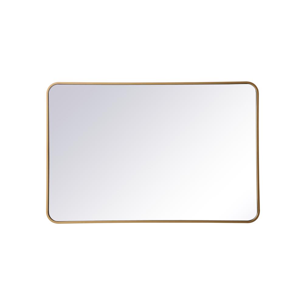 Soft corner metal rectangular mirror 28x42 inch in Brass. Picture 1