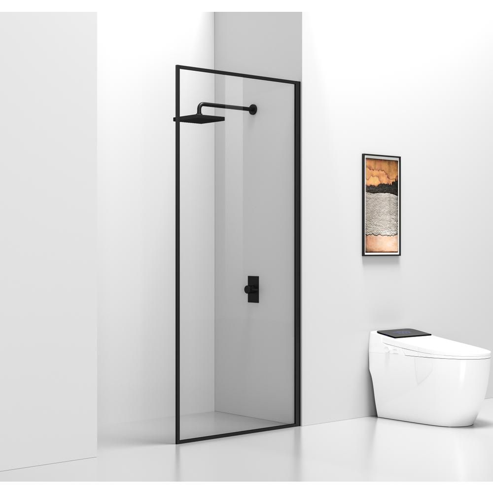 Fixed framed shower door 35 x 76 Matte Black. Picture 3