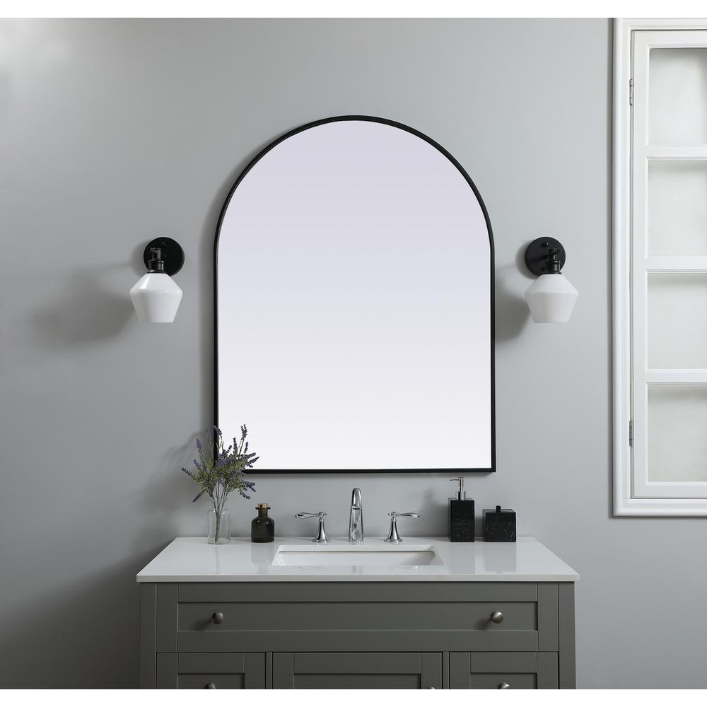 Metal Frame Arch Mirror 33x42 Inch in Black. Picture 9