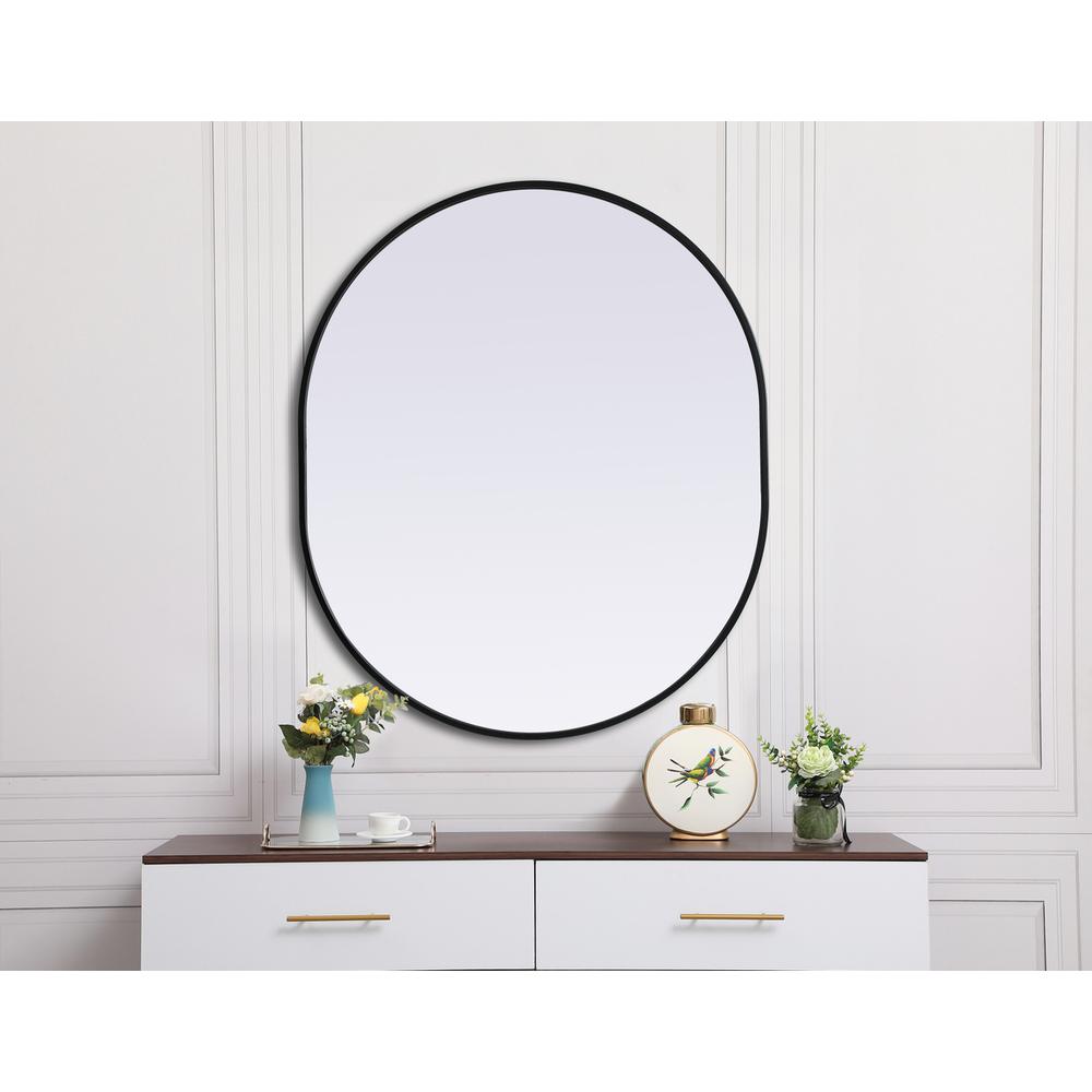 Metal Frame Oval Mirror 30x36 Inch in Black. Picture 3