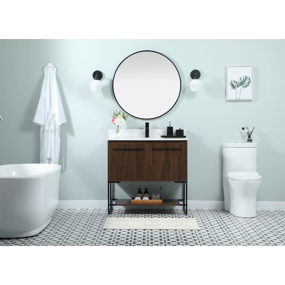 36 inch Single bathroom vanity in walnut with backsplash. Picture 4