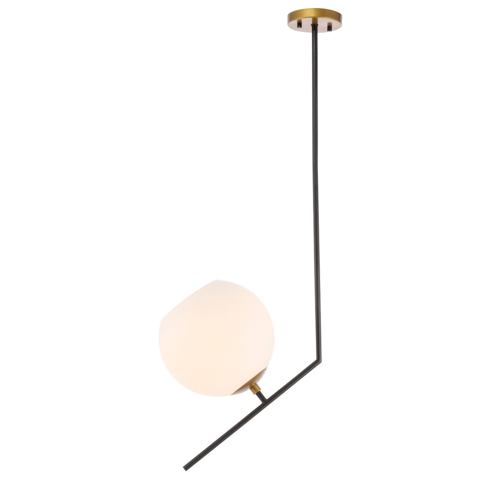 Ryland 1 Light Black And Brass And Frosted White Glass Pendant. Picture 1