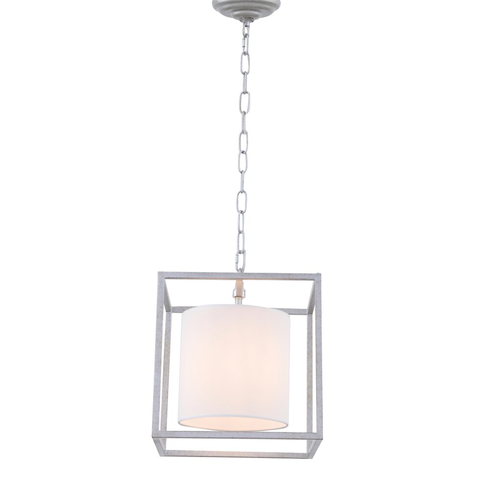 Mirin 1 Light Vintage Silver And White Shade Pendant. Picture 4