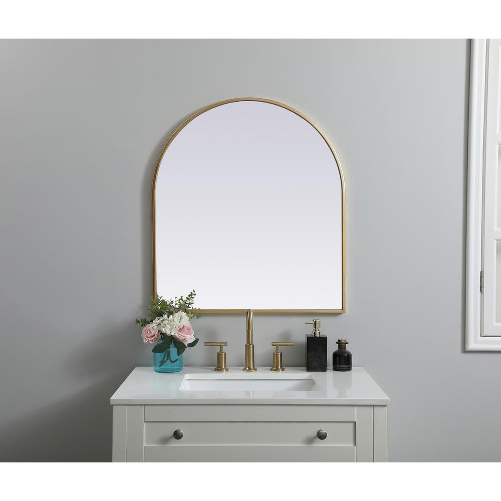 Metal Frame Arch Mirror 27x30 Inch in Brass. Picture 9