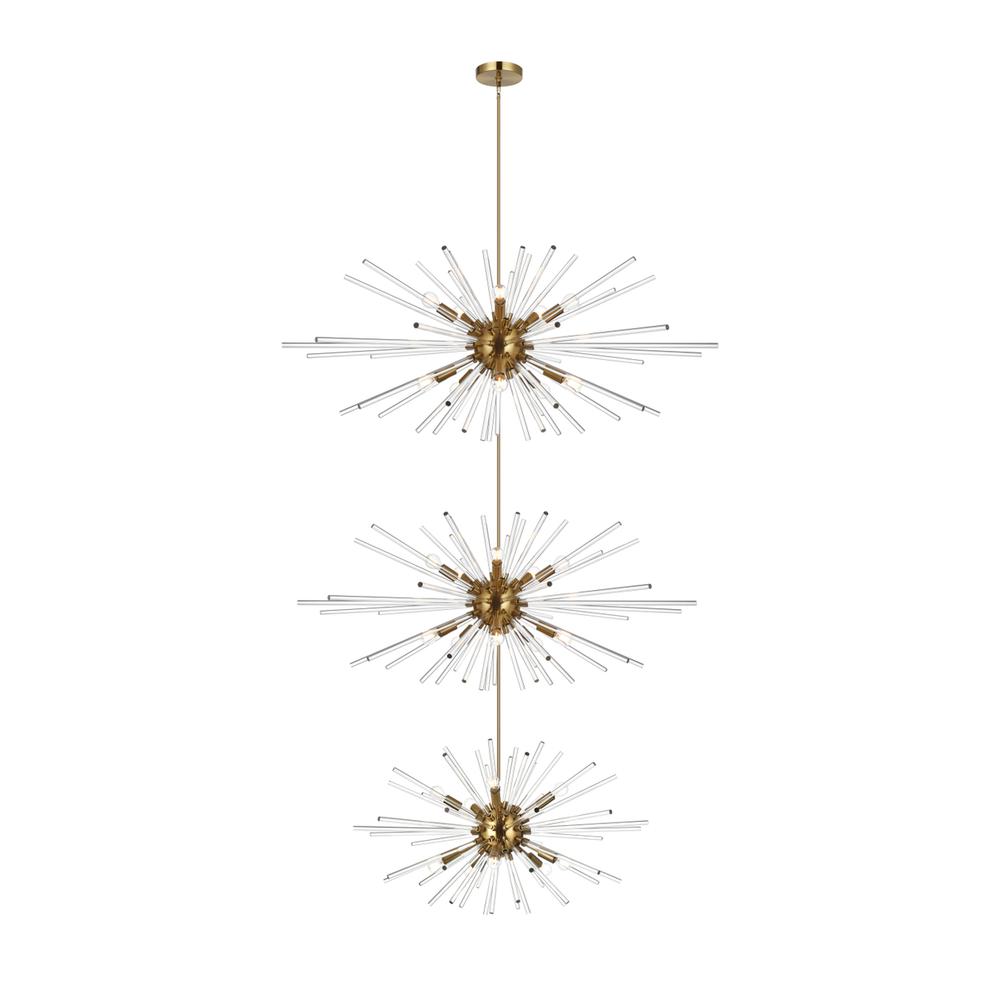 Sienna 46 inch three tiers crystal starburst chandelier in satin gold. Picture 1