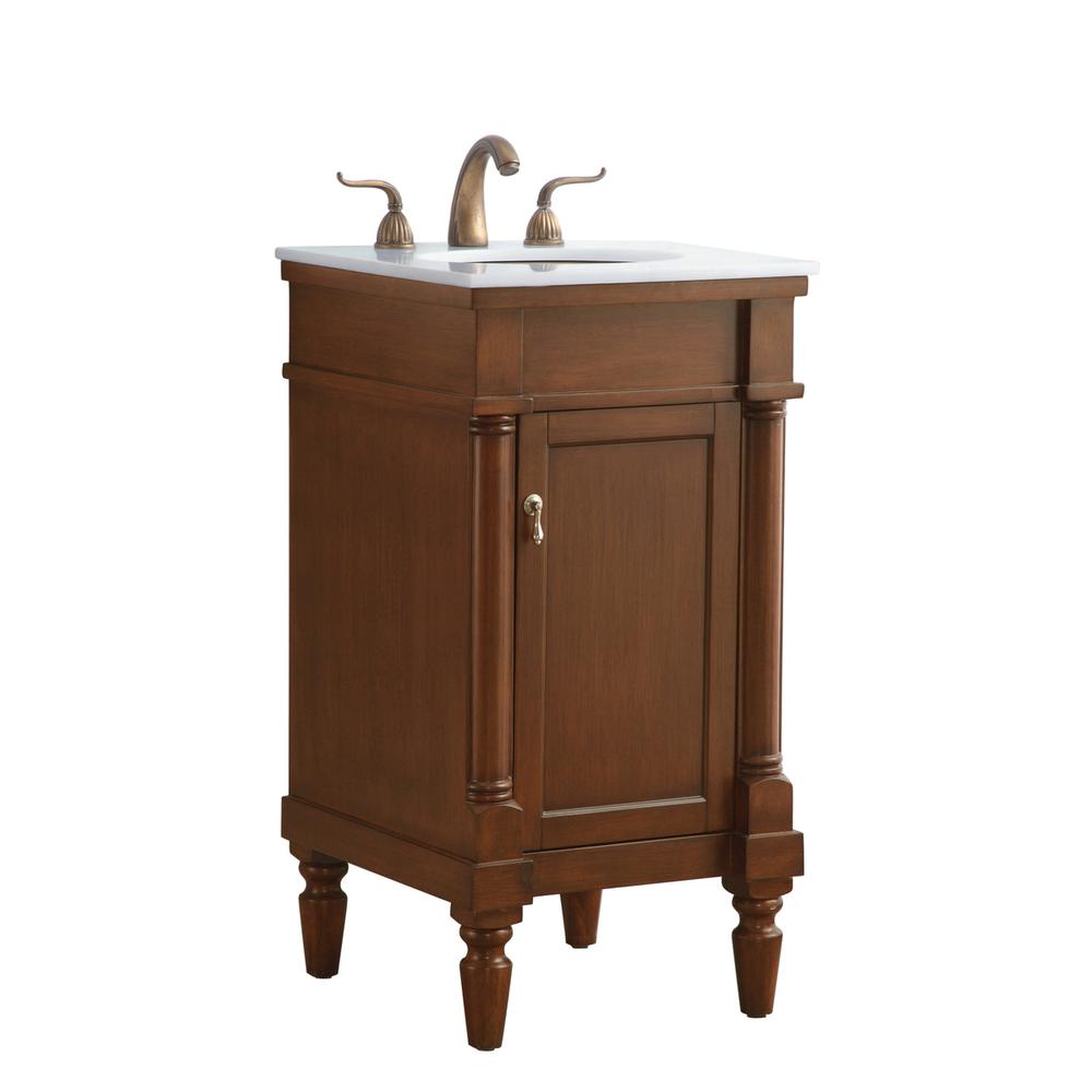 18 inch Single Bathroom vanity in walnut  with ivory white engineered marble. Picture 12