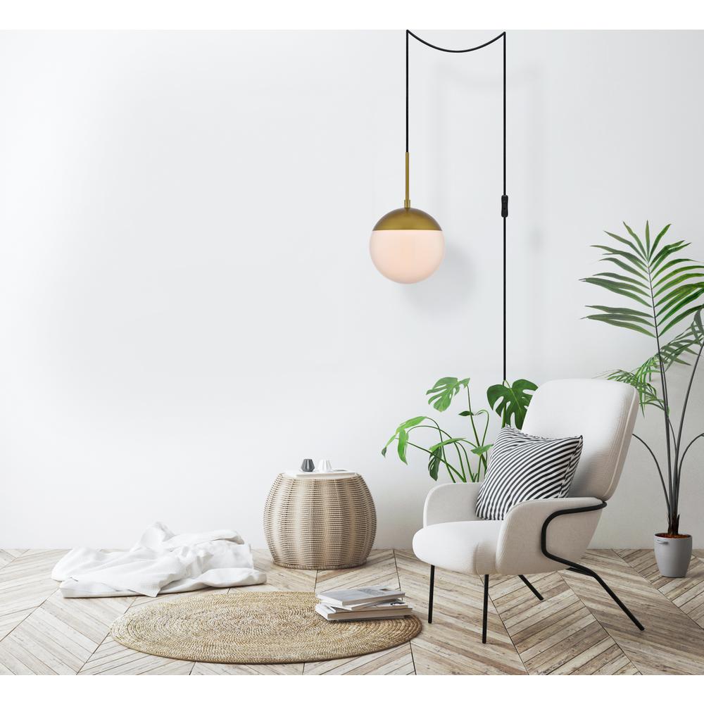 Eclipse 1 Light Brass plug in pendant With Frosted White Glass. Picture 6
