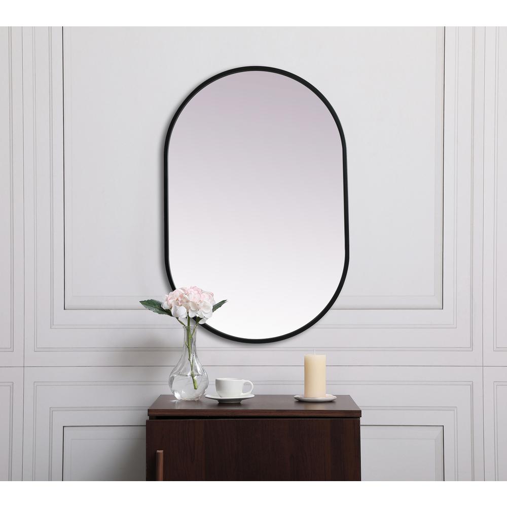 Metal Frame Oval Mirror 20x30 Inch in Black. Picture 3