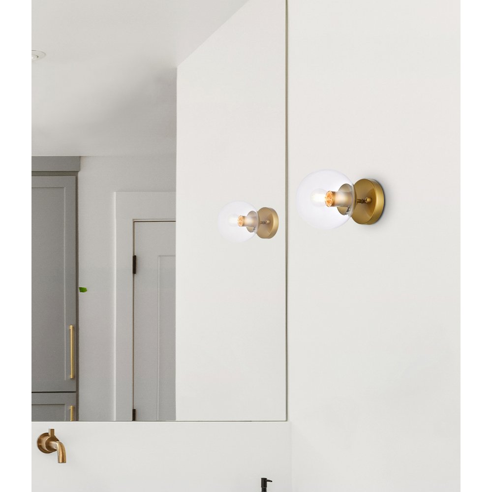 Mimi Six Inch Dual Flush Mount And Bath Sconce In Brass With Clear Glass. Picture 2