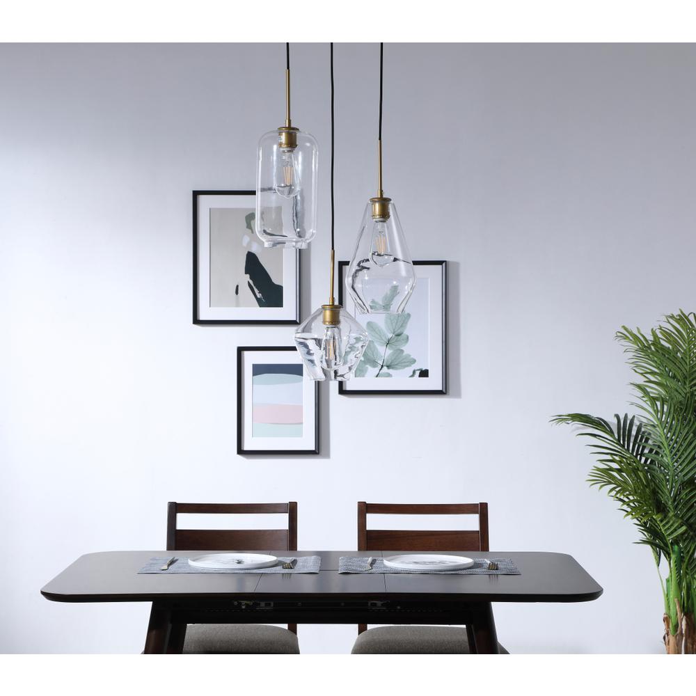 Gene 3 light Brass and Clear glass pendant. Picture 13