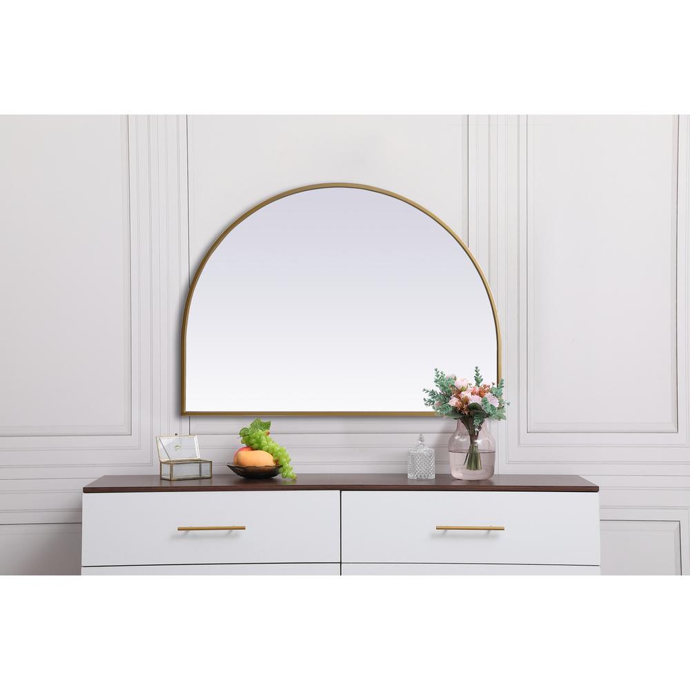 Metal Frame Arch Mirror 33x24 Inch in Brass. Picture 3