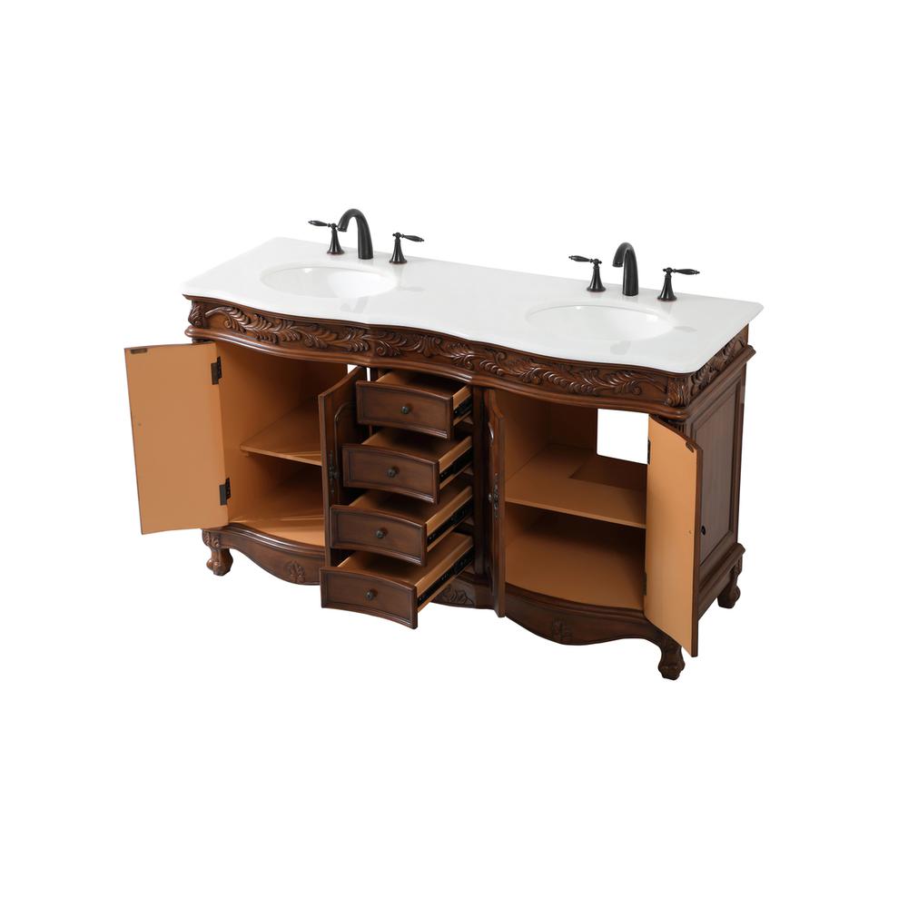 60 inch double Bathroom vanity in teak with ivory white engineered marble. Picture 9