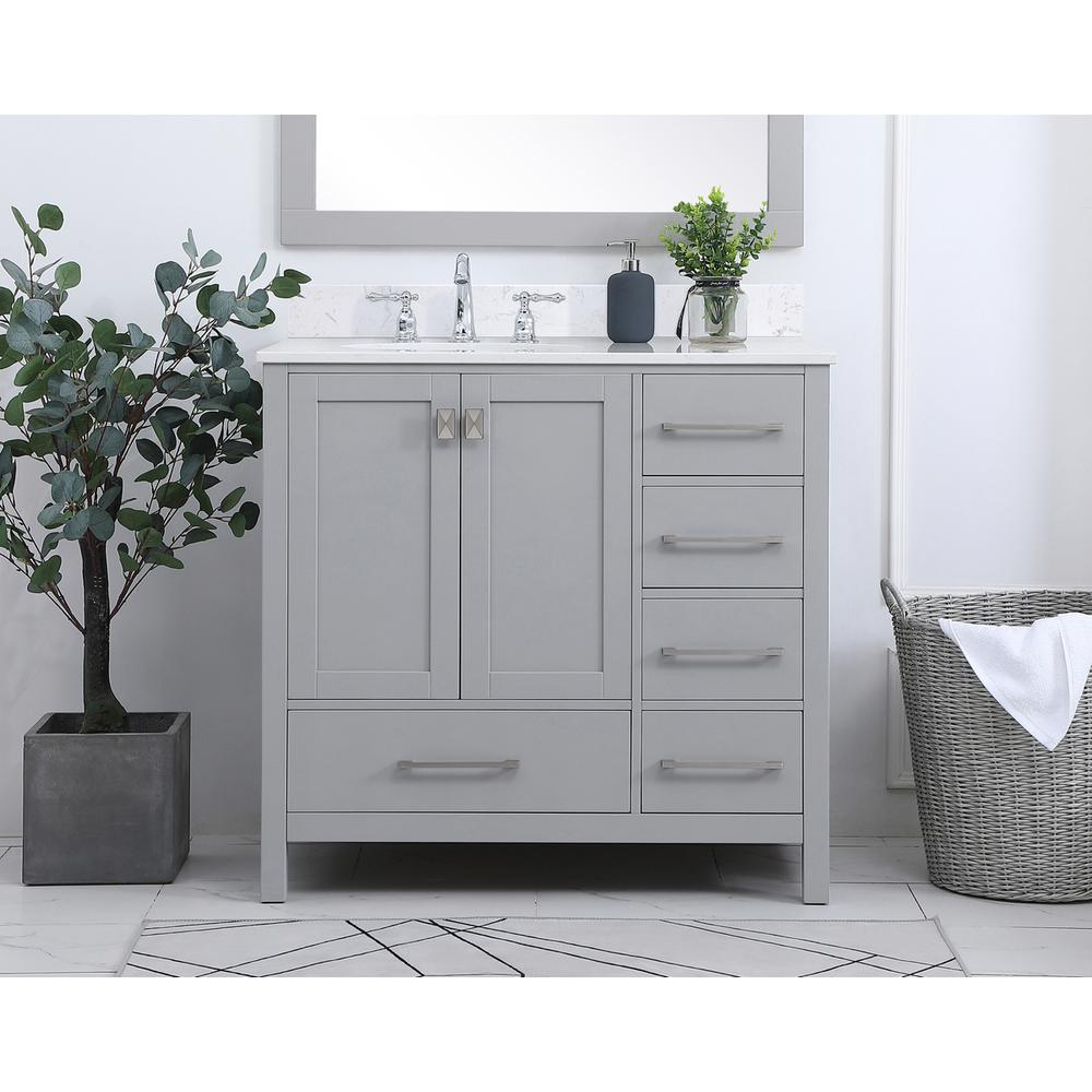 36 inch Single Bathroom Vanity in Gray with Backsplash. Picture 14